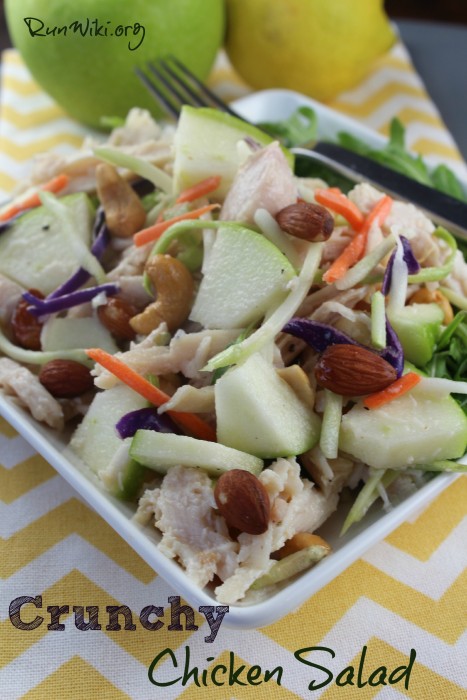 Healthy Crunchy Chicken Salad recipe. You could use this in a sandwich , weeknight no bake dinner, great at baby and bridal showers, bbq, and potlucks. Quick and easy to assemble- under 30 minutes.