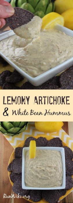 Lemony Artichoke and White Bean Hummus Dip. I love this clean eating appetizer. Sometimes I will eat it as a main dish when I don't feel like cooking- even my kids love this
