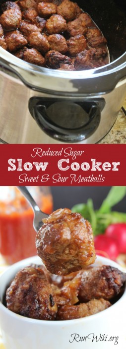 Reduced Sugar Slow Cooker Sweet and Sour Meatballs. Need a quick and easy weeknight dinner recipes? This healthy slow cooker recipe takes less than 15 minutes to prep. I serve this at parties, game day and potlucks,- so easy. and popular with kids. crockpot