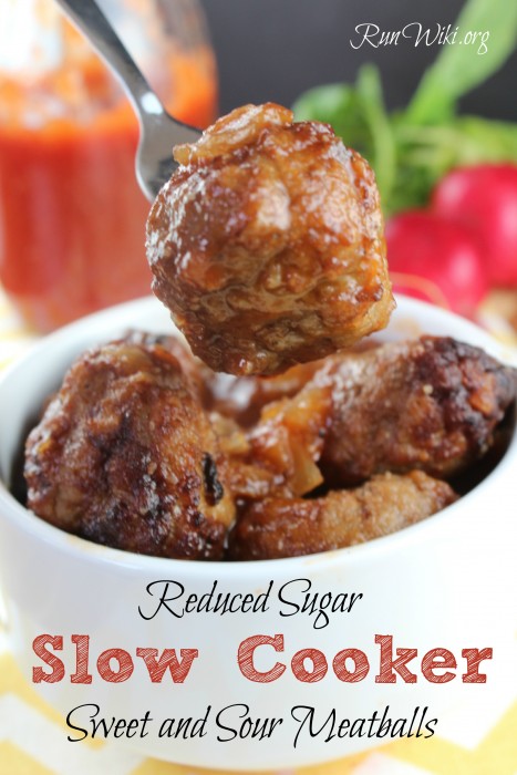 Reduced Sugar Slow Cooker Sweet and Sour Meatballs. Need a quick and easy weeknight dinner recipes? This healthy slow cooker recipe takes less than 15 minutes to prep. I serve this at parties, game day and potlucks,- so easy. and popular with kids. crockpot 