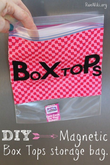 DIY Magnetic Box Tops storage bag. Be organized for Back to School with this easy DIY project. You only need a few household items and you can store those annoying Box Tops for education in one place - make one for a teacher gift. This craft idea is so easy - my kids made it.