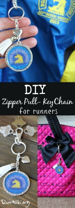 DIY Jacket Pull for runners- this project is very easy to make and would be a great Christmas gift for any fitness person training for a 5K, 10K, half or full marathon. You could put any running quote, tips, inspiration, or motivational saying- love the simple design of the key chain and how it can be used as a jacket pull, too! running clothes