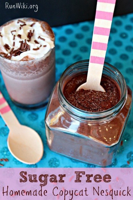 DIY Homemade Sugar free copycat Nesquick- your hot or cold chocolate milk drink recipe will so much healthier by making this version of the store bought. It takes 5 min to make - you will never go back to regular again. See what ingredient I use to make it super rich and chocolatey