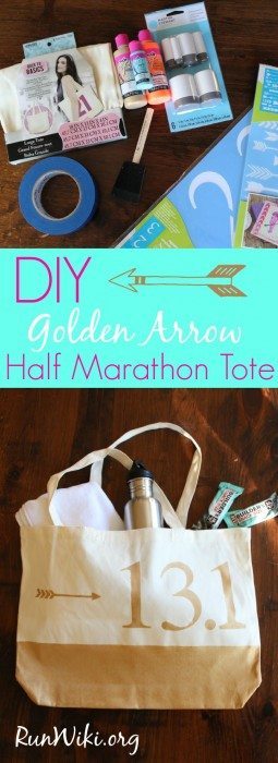 Easy DIY craft for runners. This bag would be great as a gift for a beginner doing their first 12 week training program for a half marathon or anyone who loves running! you could also do 5K, 10K or marathon. Easy step by step tips. fitness motivation| quotes