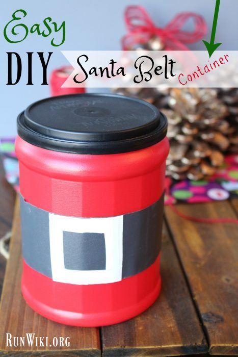Easy DIY Folgers Canister Santa Belt Craft Ideas. What a great way to upcycle your old coffee cans. Perfect for Christmas Cookies, a gift or candy. I can see filling it with dollars or as a gift card holder. 