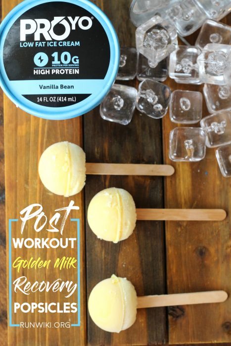 These little homemade popsicles are the perfect post run or workout snack food recipe. Packed with protein and natural anti-inflammatory ingredients turmeric and ginger. Accelerate your recovery this summer with these frozen treats. Running | Half Marathon training | foods | tips | golden milk 